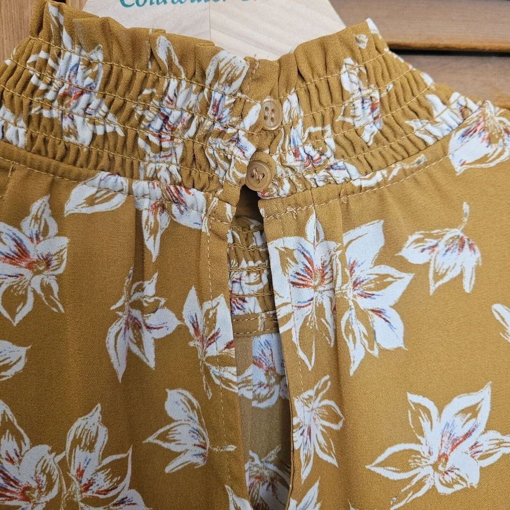 Pleione Top Womens Large Yellow White Floral Cottagecore Feminine Career‎ Blouse